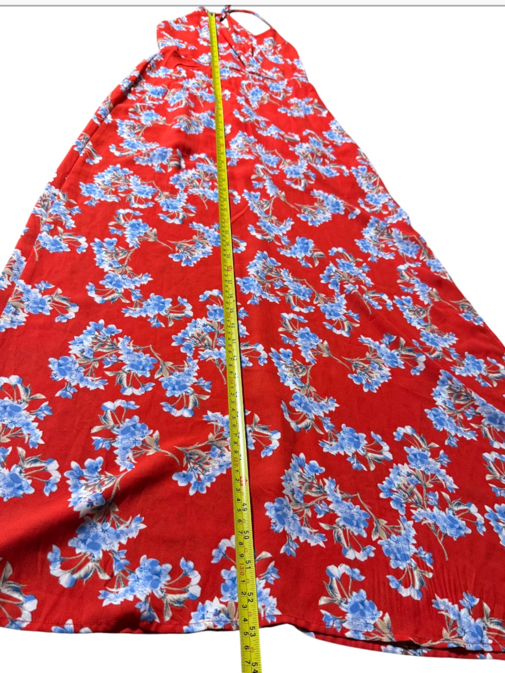Lush Red Floral Maxi dress  with Blue Accent Flowers size XS in excellent condit - Picture 6 of 16